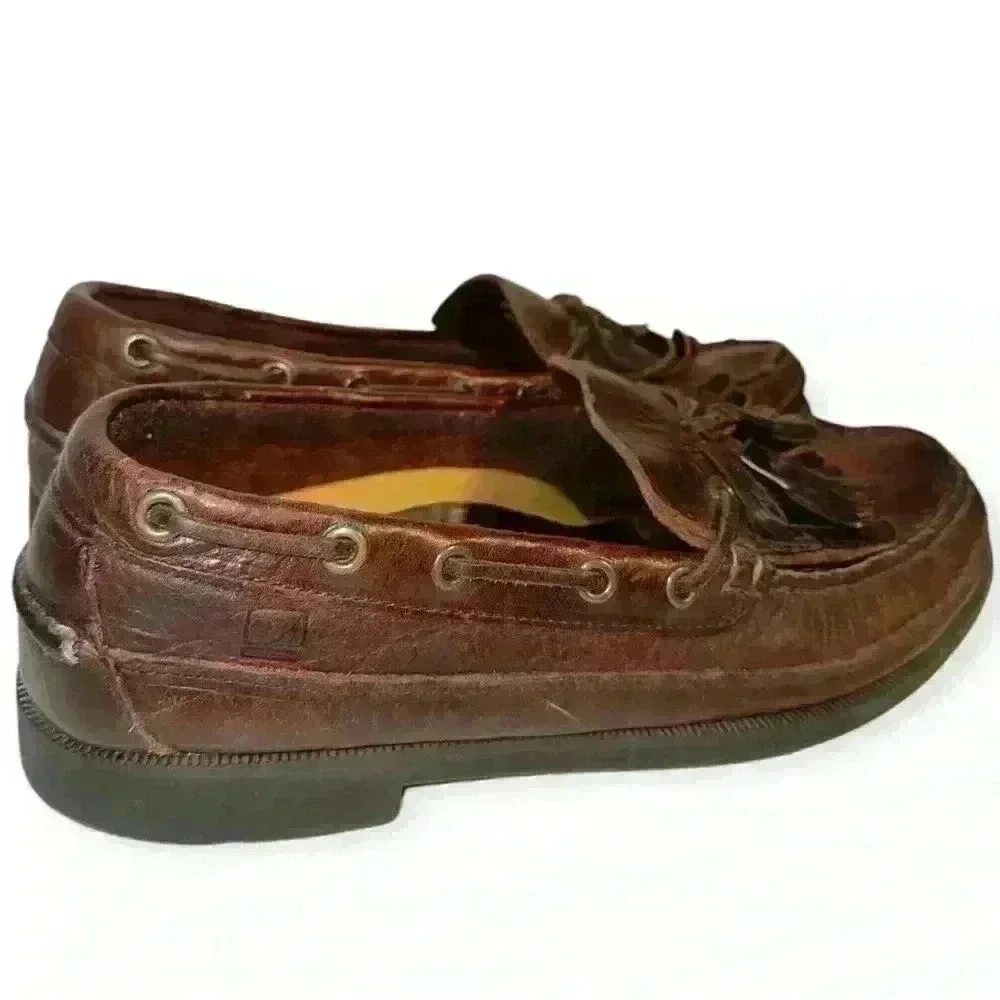 Vintage Sperry Top Sider Brown Leather Wetlands Men’s sz 9M slip on boat shoes